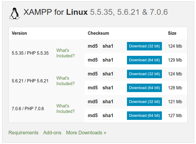 скачиваем пакет XAMPP для Linux