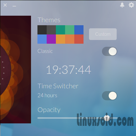 Меню настроек виджета Up Clock в Ubuntu